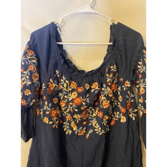 Andree Womens Romantic BOHO Navy Dress Size Medium M 10/12 Floral - Picture 2 of 3